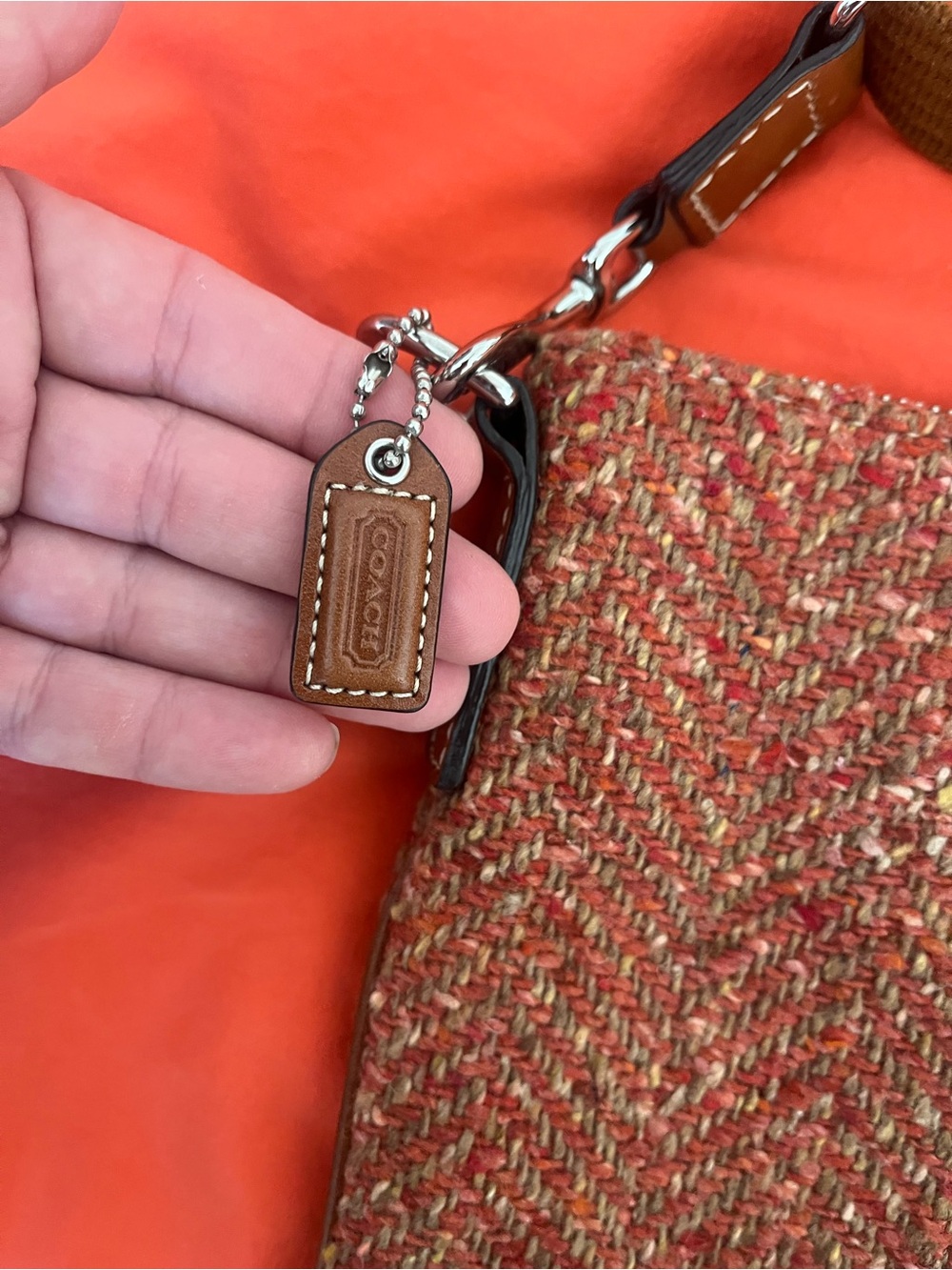 Coach Orange and Tan Tweed Crossbody Bag